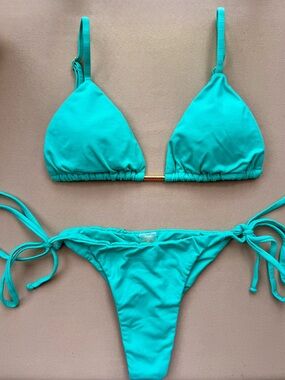 Turquoise Tie-Side Triangle Bikini Set